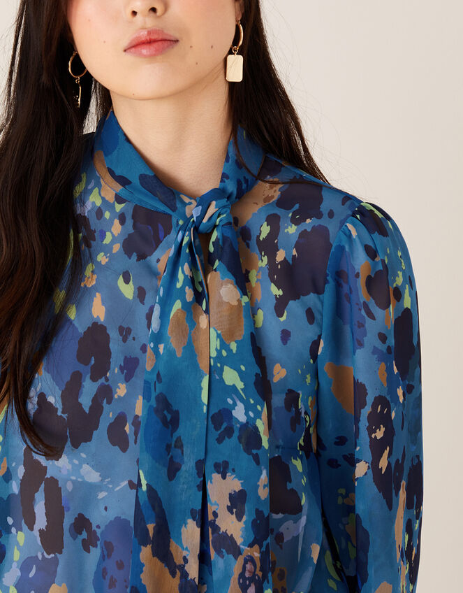 Anita Animal Print Pussybow Blouse, Blue (BLUE), large