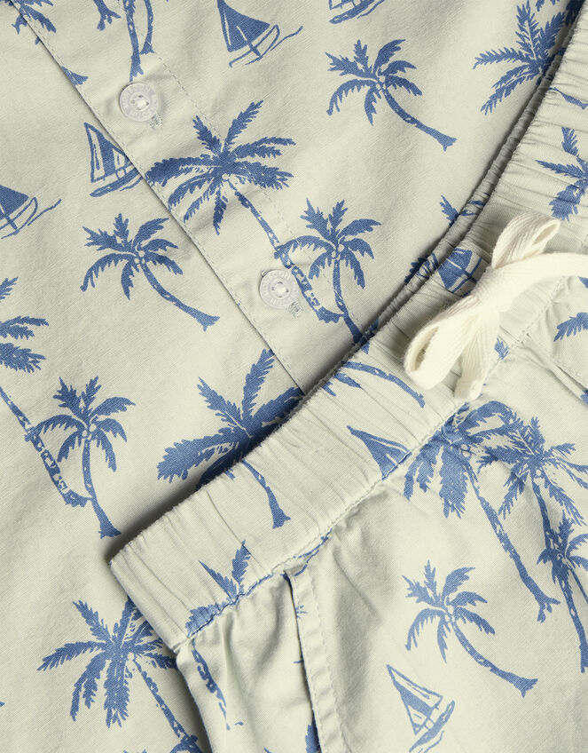 Palm Print Poplin Shirt and Shorts Set, Green (GREEN), large