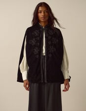Fenya Velvet Cape Coat, Black (BLACK), large