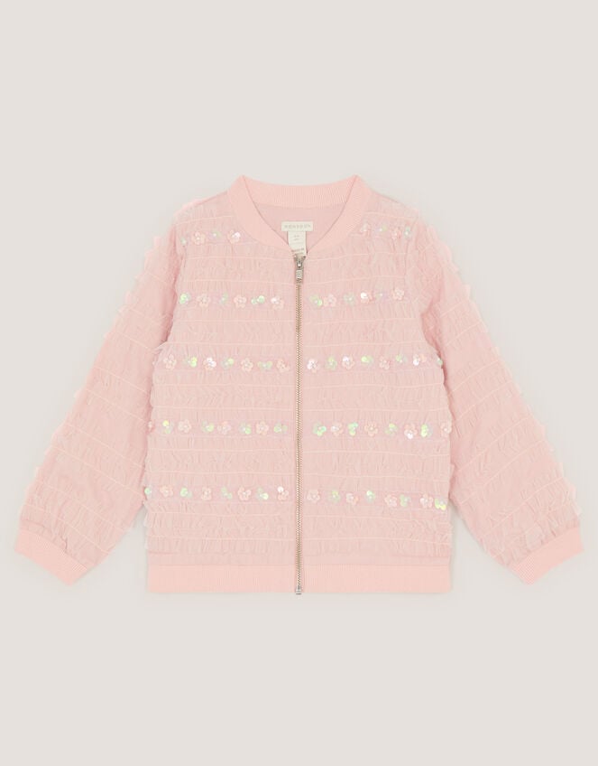 Carolyn Embellished Ruffle Bomber Jacket, Pink (PINK), large