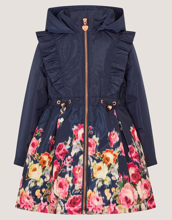 Blurred Floral Print Coat, Blue (NAVY), large
