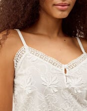 Rosie Embroidered Cami Top, White (WHITE), large