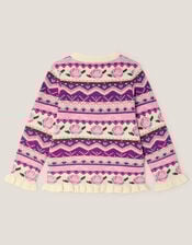Floral Fair Isle Cardigan, Pink (PINK), large