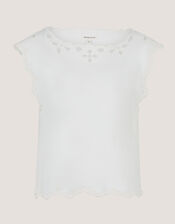 Gaia Floral Cutwork Top, Ivory (IVORY), large