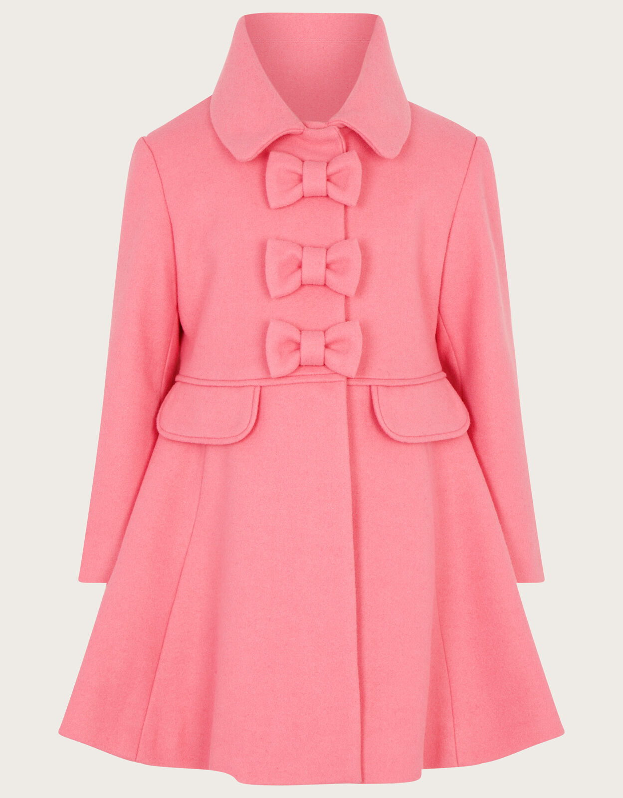 Triple Bow Coat in Wool Blend Pink Girls Coats Jackets