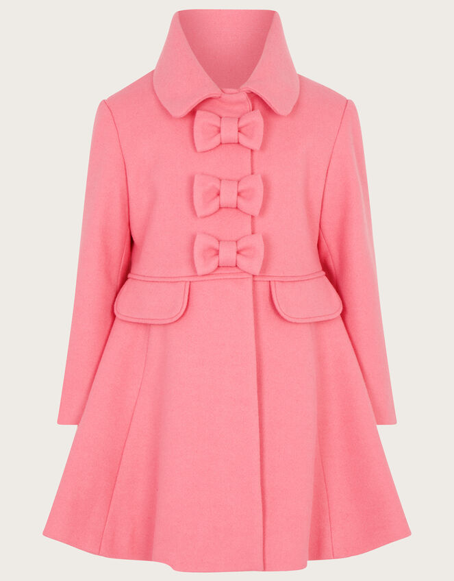 Triple Bow Coat in Wool Blend, Pink (PINK), large