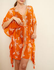 Kai Print Kaftan in Sustainable Viscose, Orange (ORANGE), large