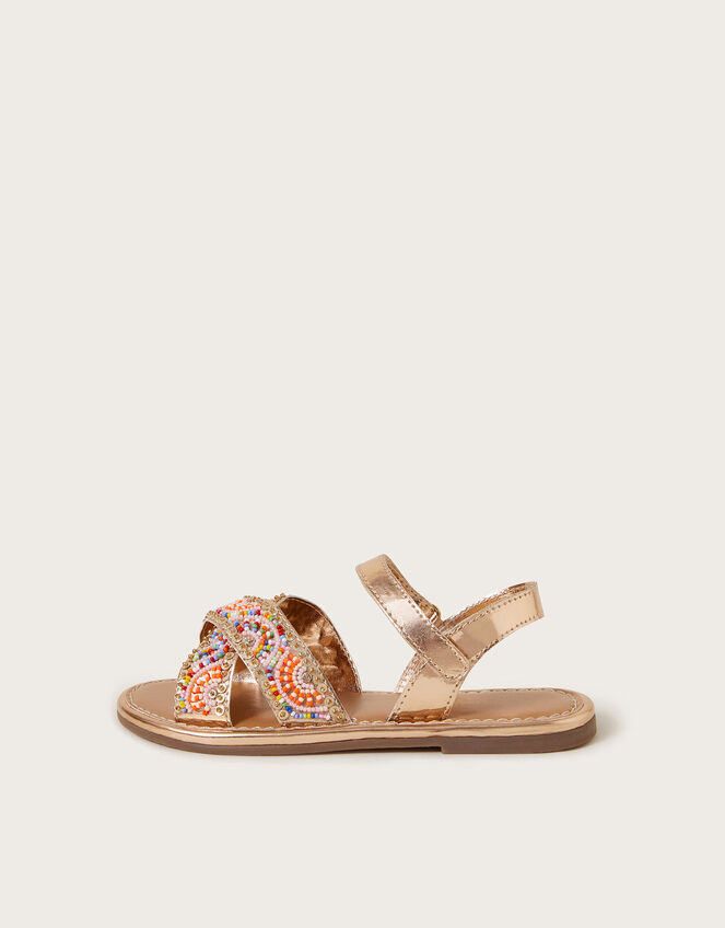 Beaded Metallic Crossover Strap Sandals, Multi (MULTI), large