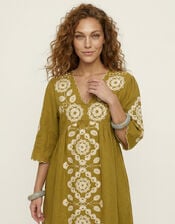 Raffya Arianna Embroidered Midi Dress, Yellow (YELLOW), large