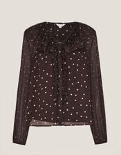 Mackie Sheer Polka Dot Ruffle Blouse, Brown (CHOCOLATE), large