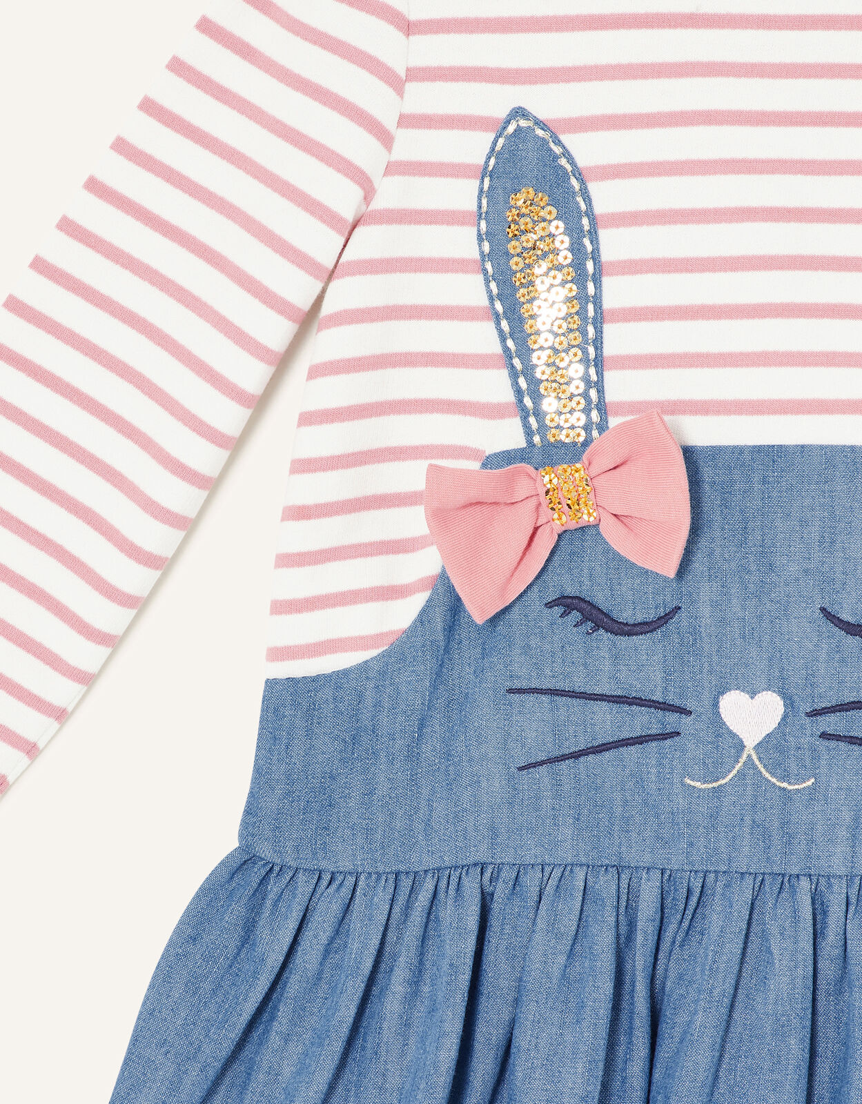 Baby Sequin Bunny Chambray Dress Pink 