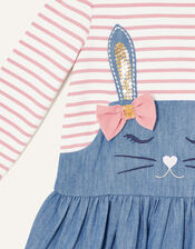 Baby Sequin Bunny Chambray Dress, Pink (PINK), large