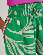 Palm Print Crochet Trim Shorts, Green (GREEN), large