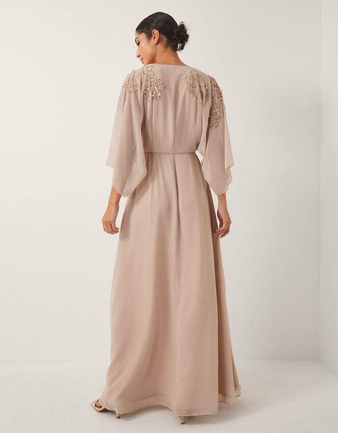 Skyla Floral Embellished Maxi Wrap Dress, Nude (NUDE), large