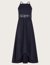 Strappy Sequin High-Low Prom Dress, Blue (NAVY), large