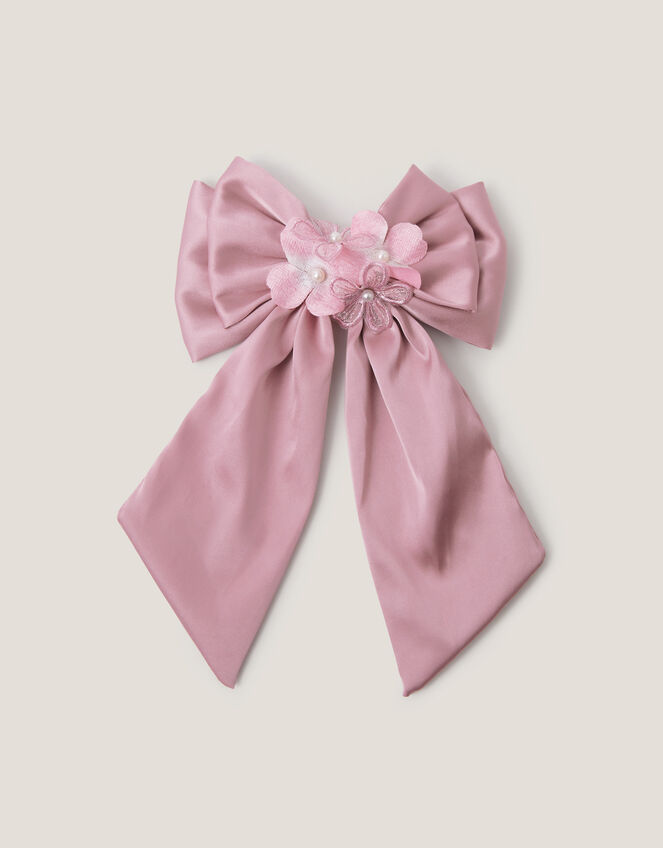 Rebecca Flower Satin Bow Hair Clip, , large