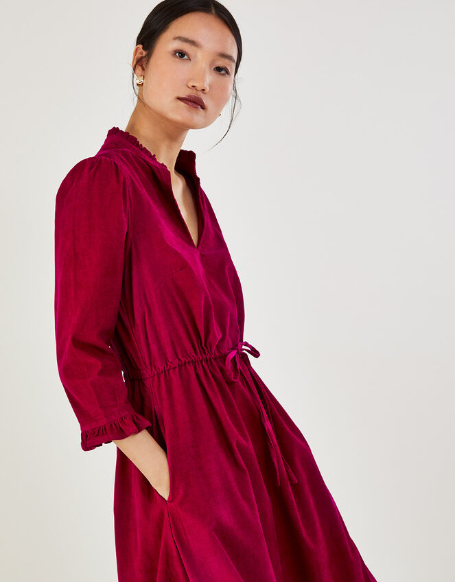 Cord Collared Tiered Dress in Sustainable Cotton, Pink (PINK), large