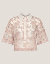 Alanna Sheer Appliqué Shirt, Nude (NUDE), large