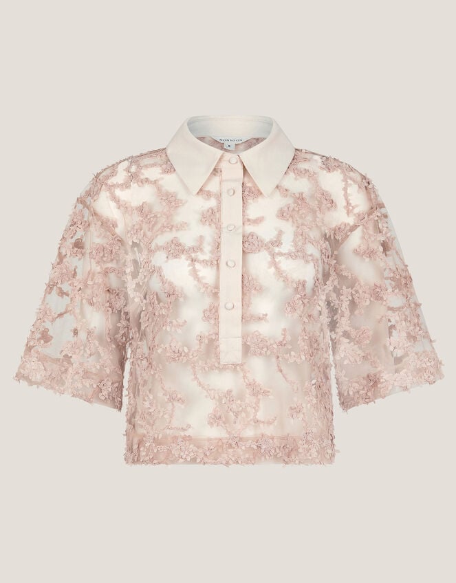 Alanna Sheer Appliqué Shirt, Nude (NUDE), large