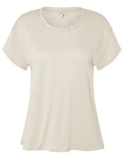 Scoop Neck T-Shirt in Pure Linen, Natural (STONE), large