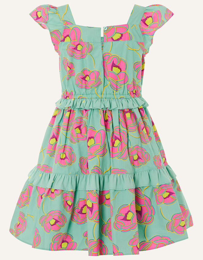 Bold Floral Ruffle Dress, Green (GREEN), large
