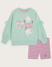 Peace And Love Sweatshirt and Cycle Shorts Set, Green (MINT), large