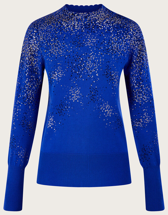 Foil Spot Scatter Sweater with Sustainable Viscose, Blue (COBALT), large