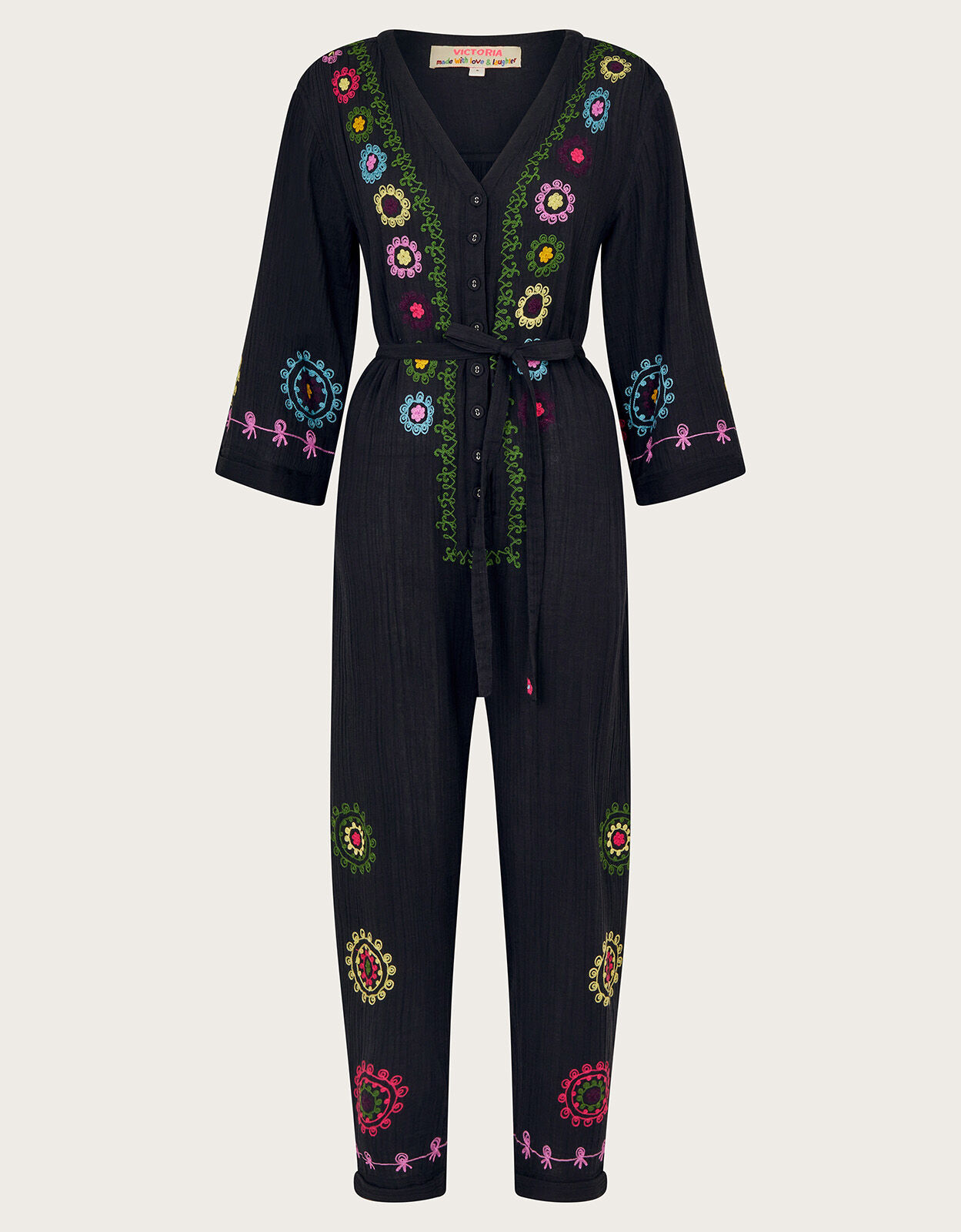 Black embroidered jumpsuit best sale