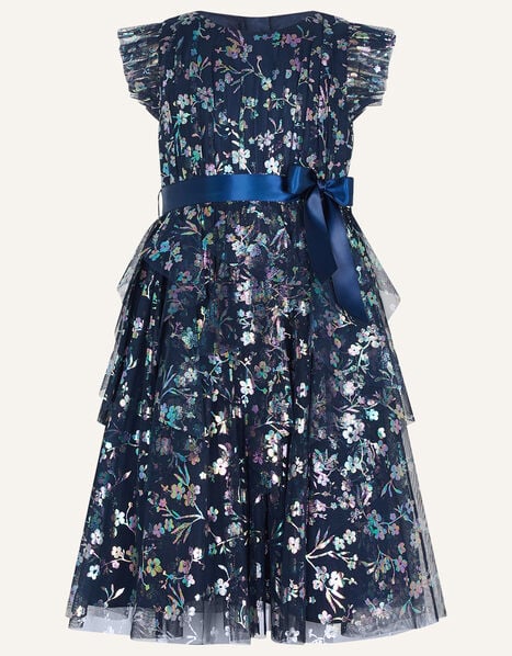 Floral Foil Print Dress Blue, Blue (NAVY), large
