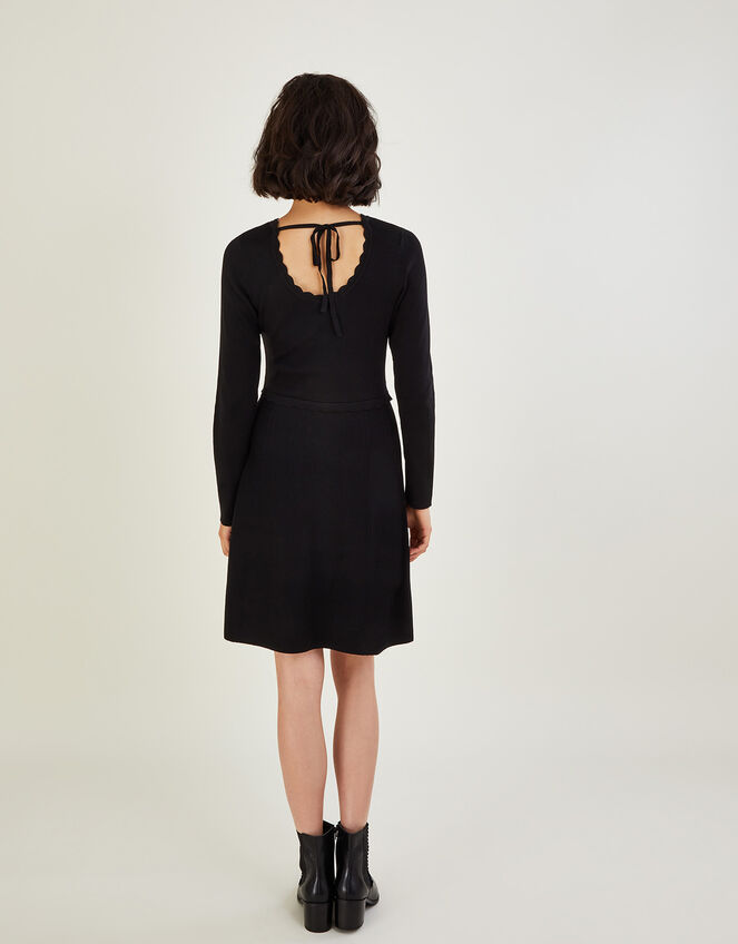 Tie Back Scallop Neck Dress with LENZING™ ECOVERO™, Black (BLACK), large