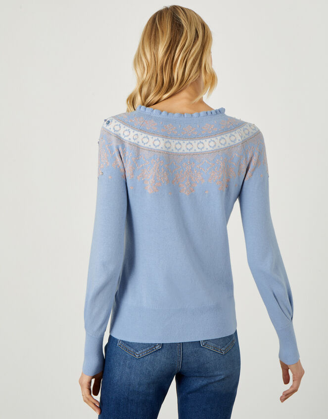 Fair Isle Sequin Jumper, Blue (BLUE), large