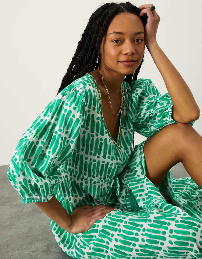 Benita Maxi Dress in Sustainable Cotton, Green (GREEN), large