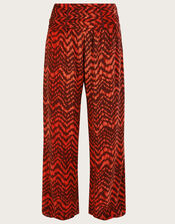 Ruched Waist Zig Zag Print Trousers , Red (RED), large