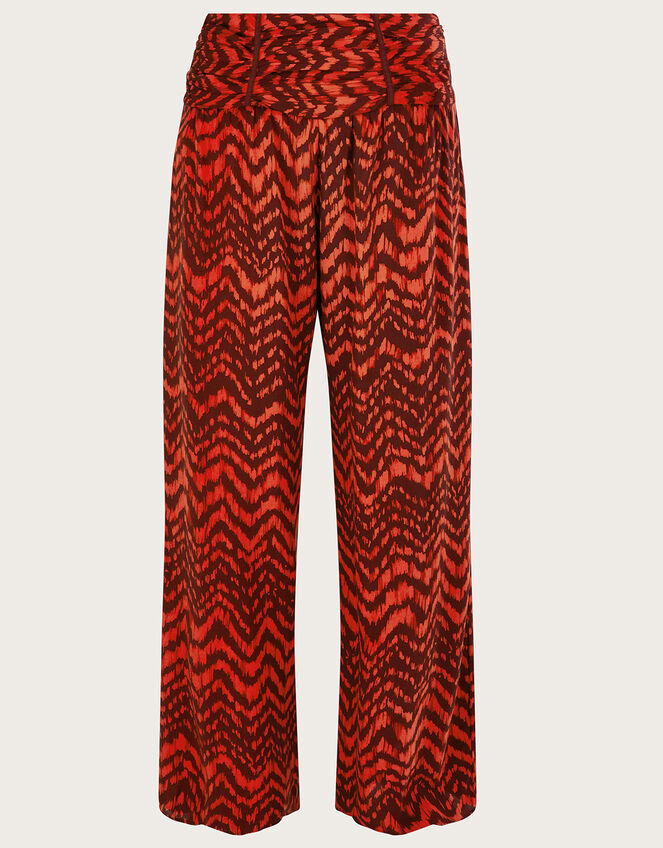 Ruched Waist Zig Zag Print Trousers , Red (RED), large