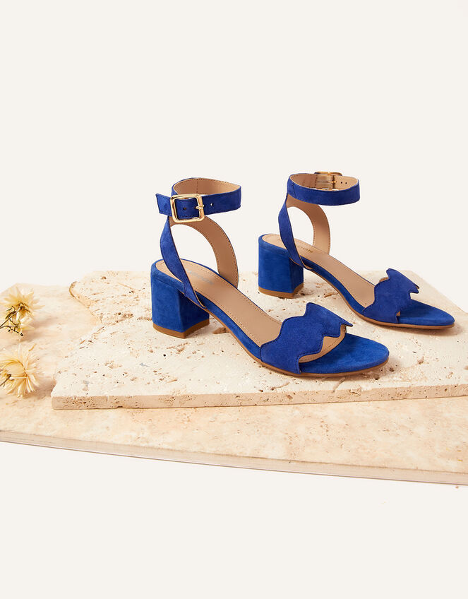 Scallop Suede Block Heels, Blue (COBALT), large