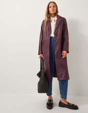 Paola Faux Leather Trench Coat, Red (BURGUNDY), large