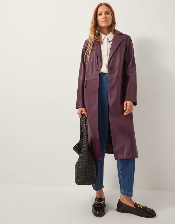 Paola Faux Leather Trench Coat, Red (BURGUNDY), large