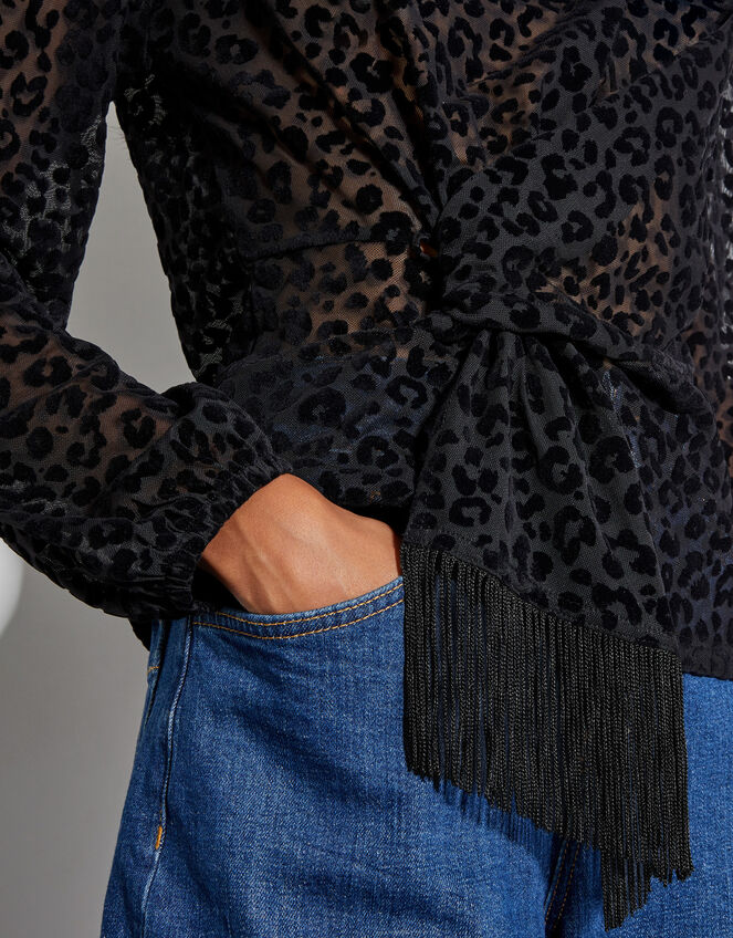 Deb Devor&eacute; Leopard Print Sheer Top, Black (BLACK), large