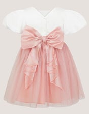 Baby Puff Sleeve Sateen Tulle Party Dress, Pink (PINK), large