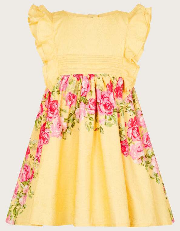 Baby Roses Border Jacquard Dress, Yellow (YELLOW), large