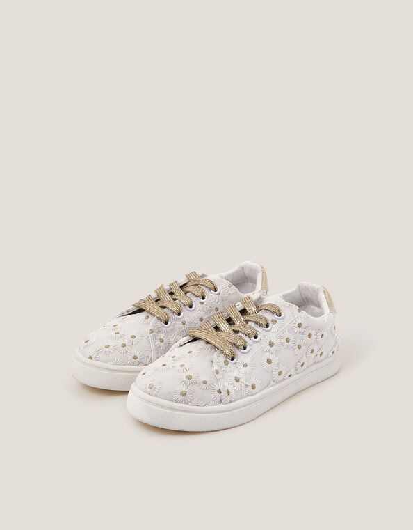Floral Embroidered Sneakers, Gold (GOLD), large