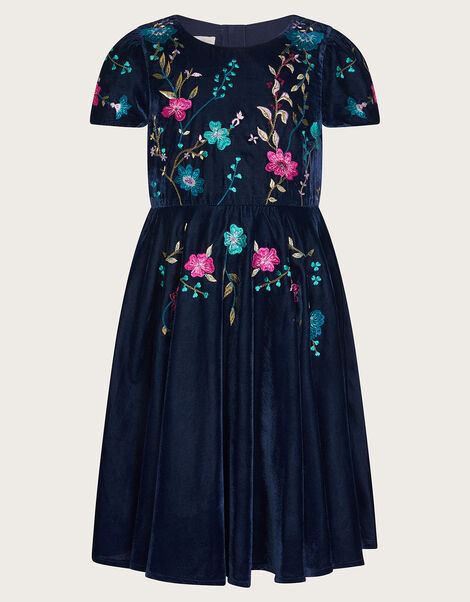 Vera Embroidered Velvet Dress, Blue (NAVY), large