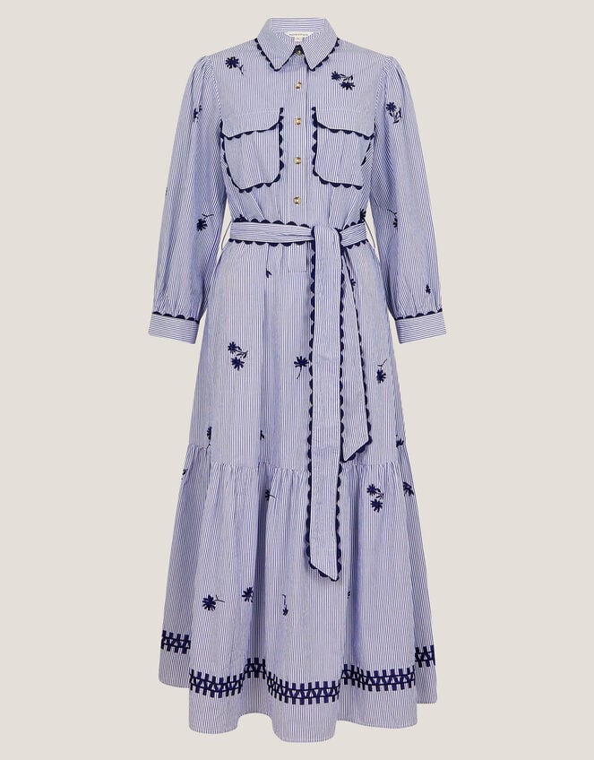 Amelia Embroidered Shirt Maxi Dress, Blue (NAVY), large