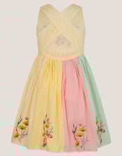 Camellia Floral Embroidered Cross Back Dress, Yellow (YELLOW), large