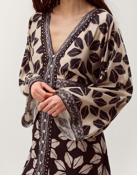 Ellison V-Neck Floral Print Midi Dress, Blue (NAVY), large