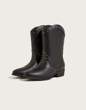 Studded Cowgirl Boots, Black (BLACK), large