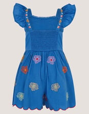 Floral Embroidered Scallop Playsuit, Blue (BLUE), large