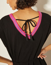 Estela Jersey Embroidered Kaftan, Black (BLACK), large