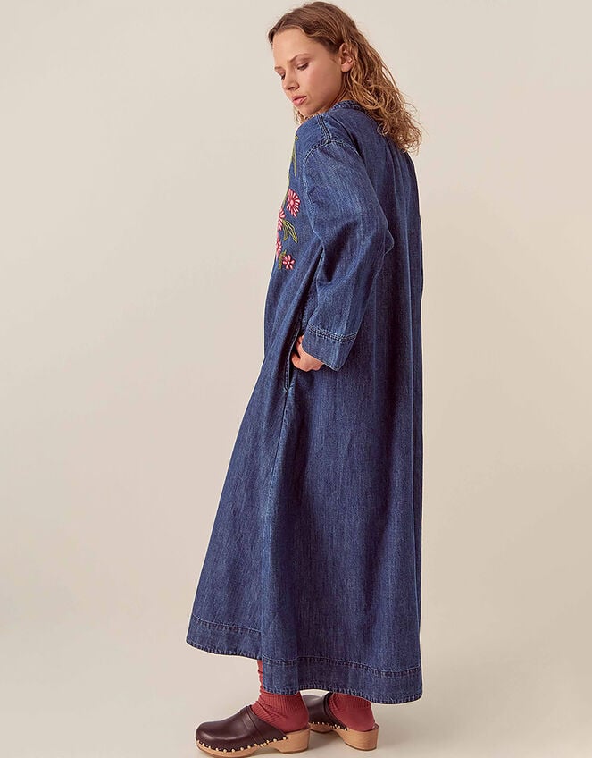 East Reyna Denim Embroidered Dress, Blue (INDIGO), large