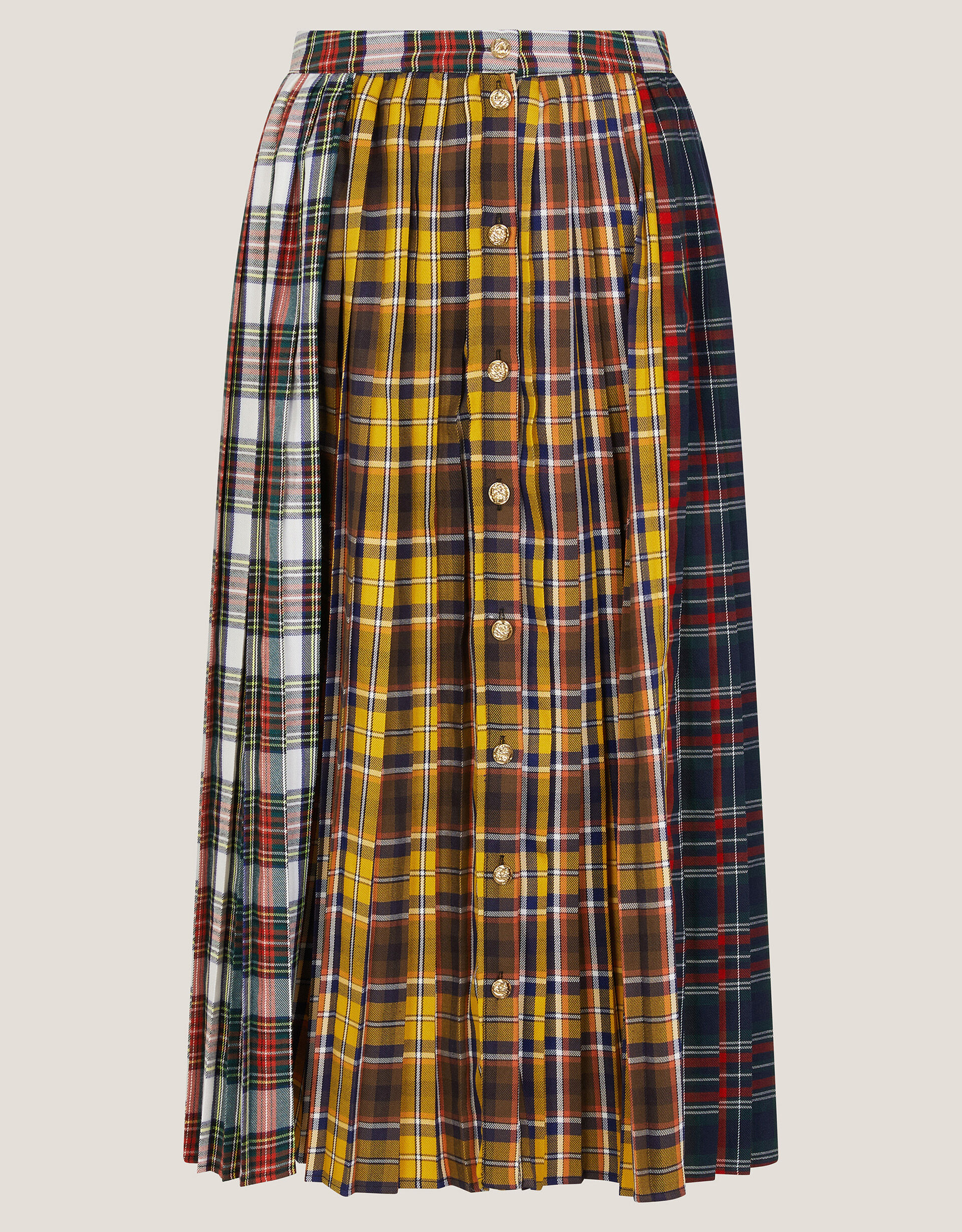 Monsoon x Sarah Corbett-Winder Tartan Pleated Midi Skirt Yellow